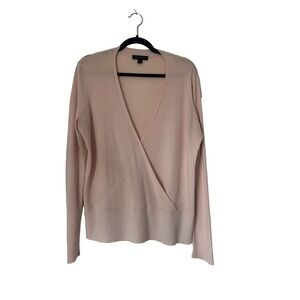 Ann Taylor Surplice Faux Wrap Sweater Size L Blush Pink Wool Blend Long Sleeve